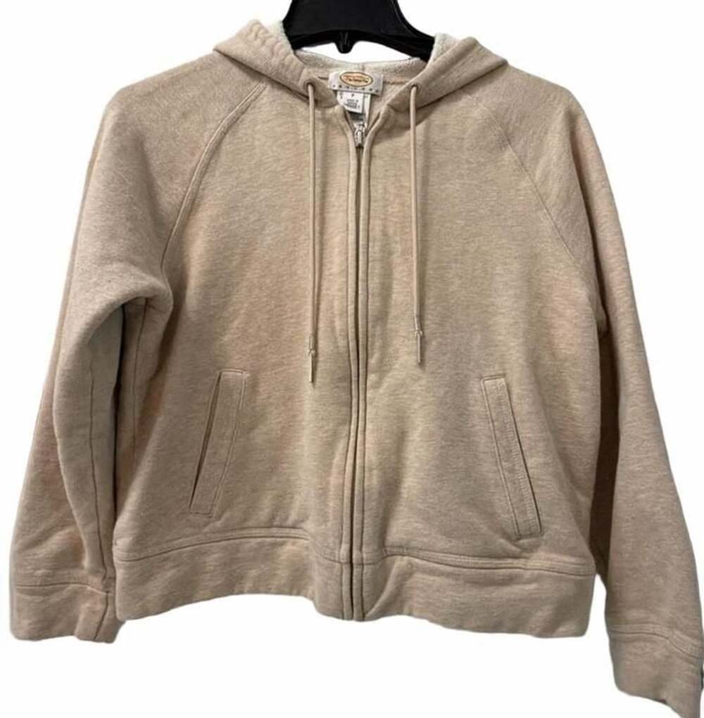 Talbots Petites Zip Up Hoodie P Beige Cotton Blend
